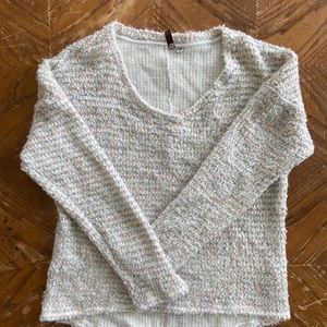 Fuzzy crop white sweater